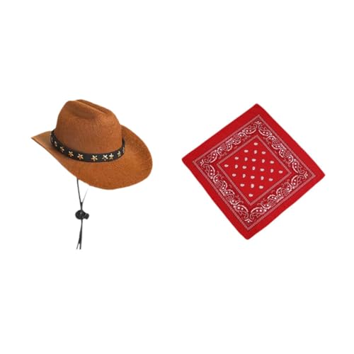 perfk Gänse Outfit mit Bandana Schal Halloween Gartengans Kleidung Cowboy Hut Western Cowboy Rasenkostüm für Terrasse Hof, Rotanzug von perfk