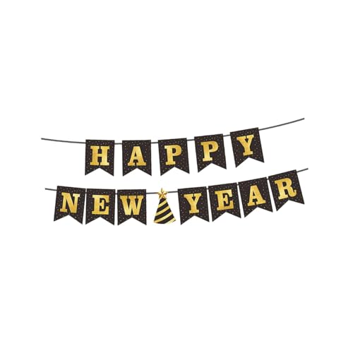 perfk Happy New Year Banner zum Aufhängen, Wimpelkette, Fotografie, Papierflagge, Schild, Banner, für Partywand im Freien und drinnen, Style C von perfk