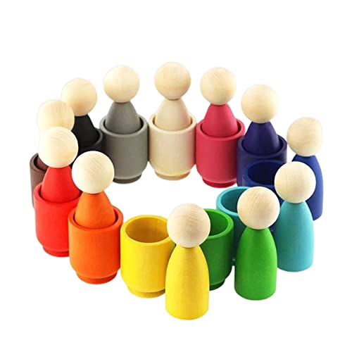 perfk Hölzerne Regenbogenkugeln in Bechern Montessori-Spielzeug, Farbsortierspiel, Vorschul-Lernspielzeug mit Bechern und Bällen, Brettspiel für Kinder, 12 Farben von perfk