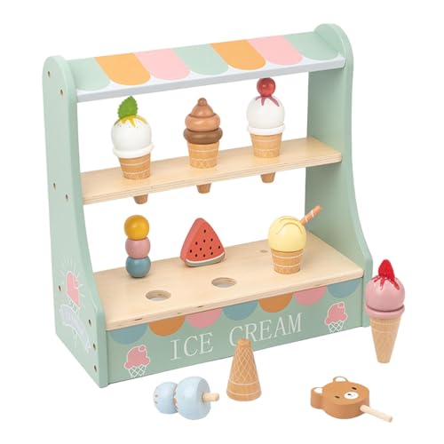 perfk Holz-Eiscreme-Spielzeugset, Montessori-Simulations-Eiscreme, Rollenspiel, für den Haushalt, Kindergartenkinder, Mädchen und Jungen von perfk
