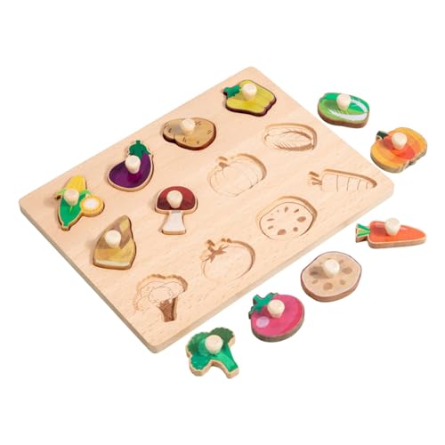 perfk Holzformen Puzzle Feinmotorik Langlebiges Montessori-Spielzeug Formsortierbrett für Jungen Mädchen Kleinkinder Kinder Baby Geschenke, Gemüse von perfk