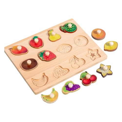perfk Holzformen Puzzle Feinmotorik Langlebiges Montessori-Spielzeug Formsortierbrett für Jungen Mädchen Kleinkinder Kinder Baby Geschenke, Obst von perfk