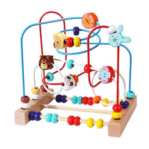 perfk Holzperlen-Labyrinth-Spielzeug, pädagogisches Kreisspielzeug aus Holz, Zahlenzählen, Tiere, Formen, pädagogisches Spielzeug, Perlen-Rollspielzeug für, 22.5x22.5x15cm A von perfk