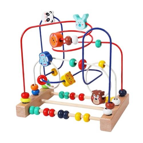 perfk Holzperlen-Labyrinth-Spielzeug, pädagogisches Kreisspielzeug aus Holz, Zahlenzählen, Tiere, Formen, pädagogisches Spielzeug, Perlen-Rollspielzeug für, 22.5x22.5x15cm B von perfk