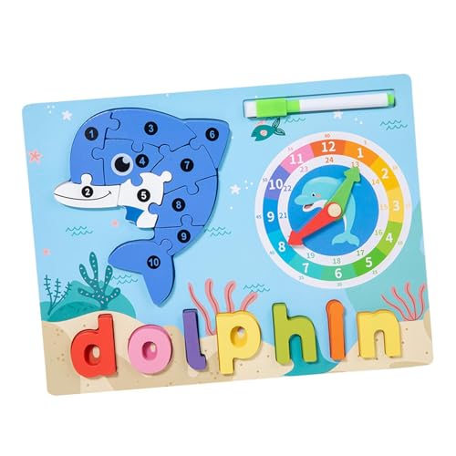 perfk Holzpuzzle, Tier-Holzpuzzle, Montessori-Spielzeug, Alphabet-Puzzle für Jungen und Mädchen, Delfin von perfk