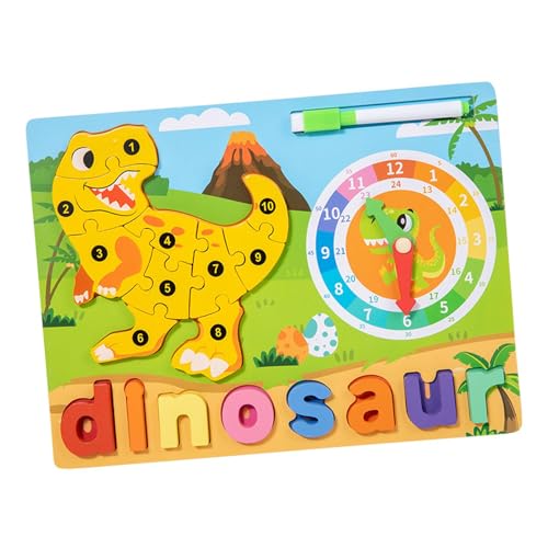 perfk Holzpuzzle, Tier-Holzpuzzle, Montessori-Spielzeug, Alphabet-Puzzle für Jungen und Mädchen, Dinosaurier von perfk
