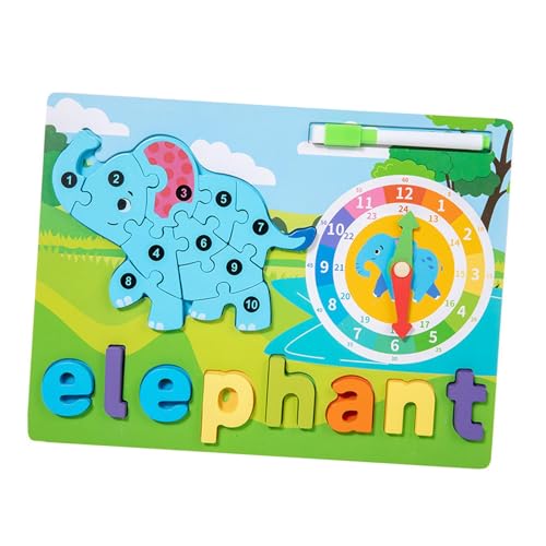 perfk Holzpuzzle, Tier-Holzpuzzle, Montessori-Spielzeug, Alphabet-Puzzle für Jungen und Mädchen, Elefant von perfk