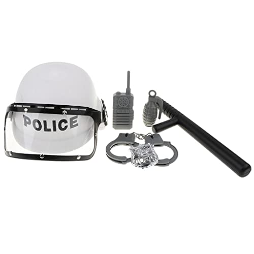 perfk Kinder Polizeimann Rollenspiel Spielzeug Zubehör – 6 Teiliges Waie Taie Helm Hut Set von perfk