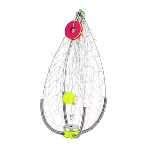perfk Krabbennetzkorb, Stahldraht, automatisches Öffnen und Schließen, robuster Angelkäfig, Krabben, Angelwerkzeug für Langusten, Krebse, Garnelen, Große Maschen, Ausgeklappt 60 cm von perfk
