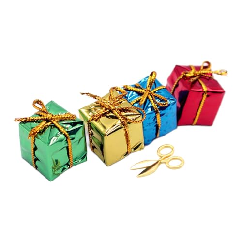 perfk Mini-Geschenkbox, Modell-Puppenhaus-Zubehör, Miniatur-Puppenhaus-Geschenkbox und Schere von perfk