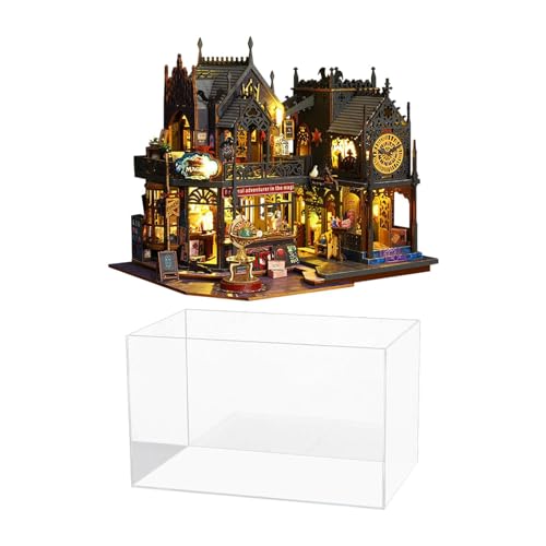 perfk Miniatur-Puppenhaus-Set aus Holz, Modell mit Staubschutz, DIY-Retro-Puppenhaus-Zubehör für Kinder, Teenager, Jungen und Mädchen von perfk