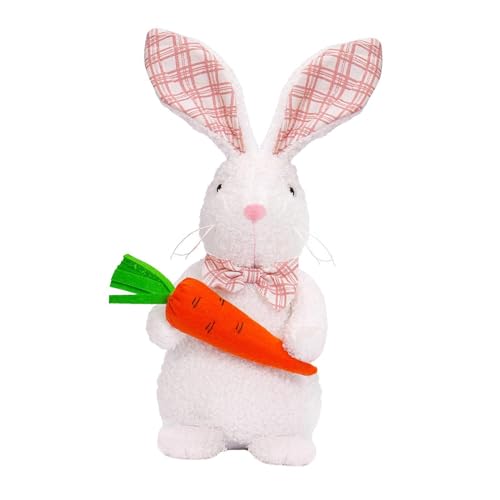 perfk Osterhasen-Puppe, Kaninchen-Ornament, Plüschtier, Stofftier für Bauernhaus-Arbeitszimmer, hält Karotte von perfk