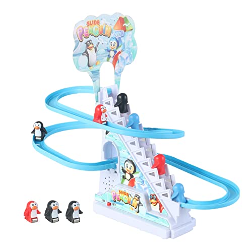 perfk Pinguin Rennstrecke Spiel mit Musik Kleiner Pinguin Rutsche Spielset Pinguin Treppensteigen Spielzeug Kleine Pinguin Spielzeug Treppe für Kleinkinder, 9 Pinguin von perfk