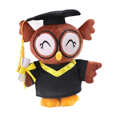 perfk Kuscheltier zum Abitur, 22 cm Plüschtier, Plüsch mit Mini-Talermütze für Kinder Mädchen Freundin,Kuscheltiere für die Abschlussschule, das College, Geschenke, Eule Lächeln von perfk