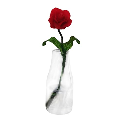 perfk Puppenhaus-Mini-Blumenmodell, Miniaturblumen mit Vase, Kunstharz-Bastel-Kinderspielzeug-Puppenhaus-Glasvase für 1/6 1/12 Puppenhaus, Rote Rose von perfk
