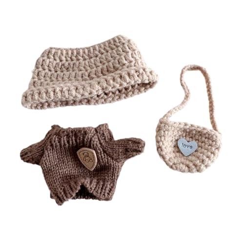 perfk Puppenkleidung für 15 cm Plüschpuppe, süße Stofftierkleidung, Anziehpuppenzubehör-Set, DIY-Puppenkleidung, Puppen-Outfits, Pullover Mütze Tasche von perfk