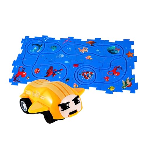 perfk Puzzle-Schienen-Puzzle-Set, Straßenpuzzle, Gehirnentwicklung, Schienenauto-Bauspielzeug, Gleis-Puzzlebretter für Mädchen, Geburtstagsgeschenke, 8 Rätsel Ozean von perfk