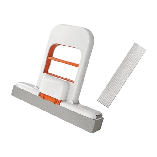 perfk Selbstauswringender, kompakter Mopp mit Quetschstange, tragbarer Mopp für Küchentheken, Starke für Enge Ecken, multifunktional, Weiß Orange von perfk