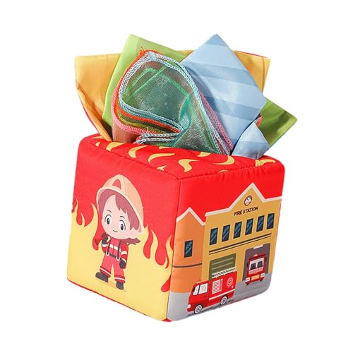 perfk Sensorische Nachzieh-Taschentuchbox, Lernspielzeug, motorische Fähigkeiten, sensorisches Spielzeug, buntes Taschentuch, Spielpapier, Spielzeug, Rot von perfk