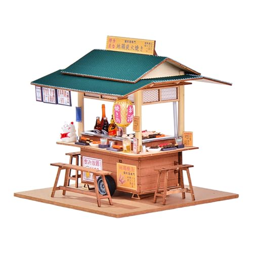 perfk Shop Modell Puppenhaus Kits DIY Materialien Display Zusammengebautes Spielzeughaus Straßenimbissstand Spielzeug für Wohnzimmer Büro Männer Kind von perfk