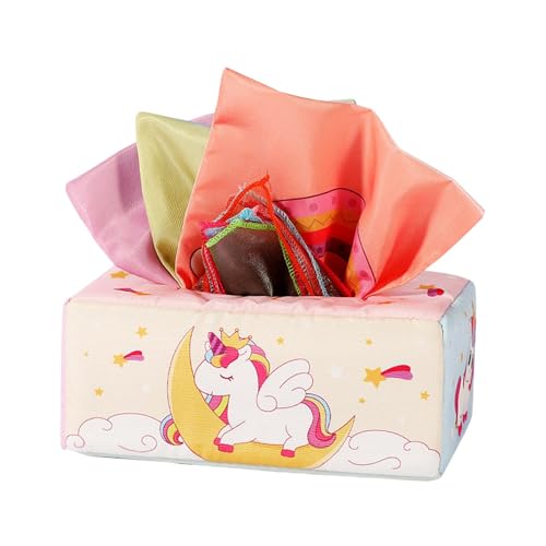 perfk Taschentuchbox für Säuglinge, Spielzeug, Stofftiere, sensorische Entwicklung, mit 10 bunten Schals für Kinder im Alter von 1–2 Jahren von perfk