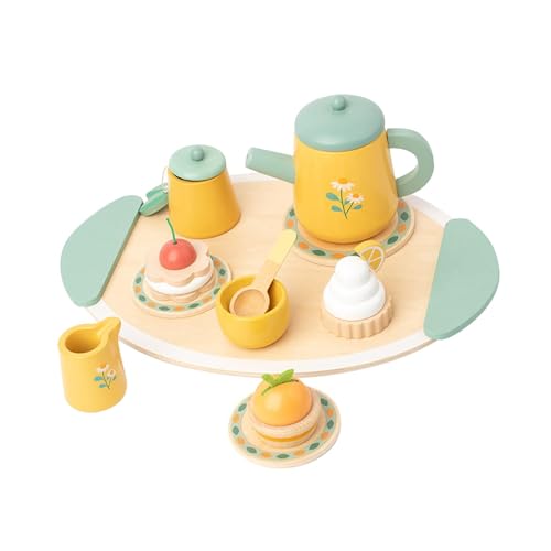 perfk Teeparty-Set aus Holz, Mini-Teekannenteller, Miniatur-Teeservice, Puppenhaus-Dekoration für Kinder von perfk