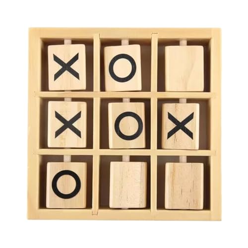 perfk Tic Tac Toe-Spiel aus Holz, XO-Tischspielzeug, Familienbrettspiele, klassisches interaktives Eltern-Kind-Interaktionsspiel für Familien und Kinder, 14.2 cm x 14.2 cm x 3.5 cm von perfk