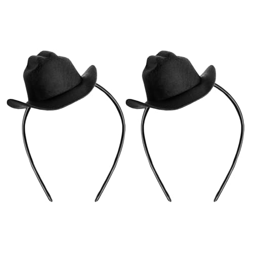 phnydreg Cowboy-Mini-Hut, Stirnbänder, Cowgirl-Mini-Hut, Stirnbänder, Zubehör für Frauen und Mädchen, Geburtstag, Western-Cowboy-Party, Schwarz, 2 Stück von phnydreg