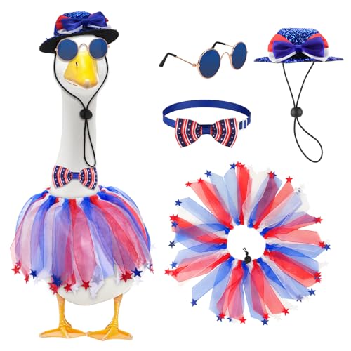 4. Juli Gans Outfit Set, patriotische Rasen-Veranda-Gans-Kleidung, amerikanische Flagge, Gans-Kostüm, Unabhängigkeitstag, Veranda, Gans, Outfit mit Hut, Brille, Fliege für Outdoor, Terrasse, Hof von phoorapace