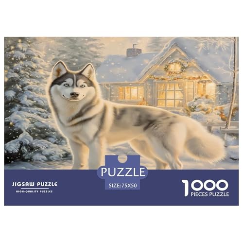 Sibirischer Husky 1000 Teile, Impossible Puzzle,Geschicklichkeitsspiel Für Die Ganze Familie, Erwachsenenpuzzle Ab 14 Jahren Puzzel 1000pcs (75x50cm) von phszbzs