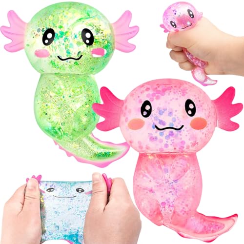 Axolotl Spielzeug, 2 pcs Axolotl, Squeeze Toy, Squishy Sensorische Stress Axolotl Spielzeug Für Kinder Und Erwachsene, Animagic Axolotl (Grün und rosa) von phxdance