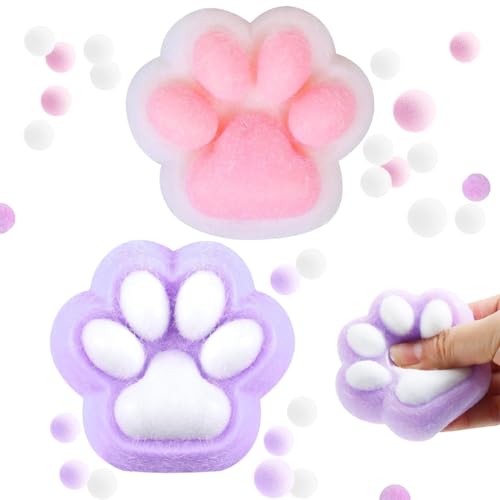 Cat Paw Squeeze Toy, Taba Squishy, Fufu Squishy, Squishy Pfote, Katzenpfoten Squishy, Soft Cat Paws Squishy Toy, Taba Squishy Paw, Geeignet für Kinder und Erwachsene (Weiß + Lila) von phxdance