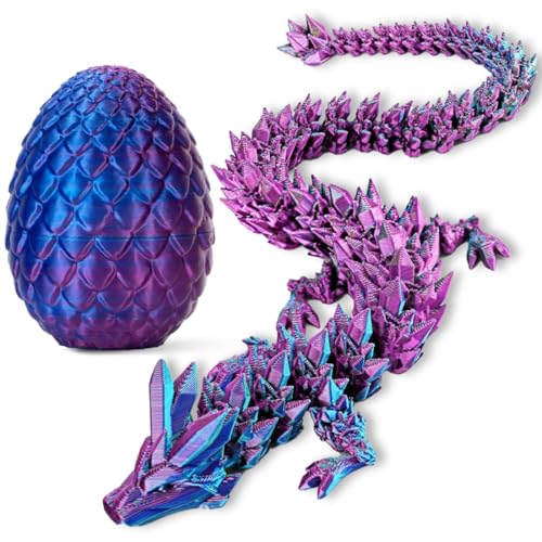 phxdance 3D Gedrucktes Drachenei, Drachenei mit Drache, Geheimnisvolle Drachen Spielzeug, Beweglicher Drache, Drachen Spielzeug für Easter Dekoration (Laser Violet) von phxdance