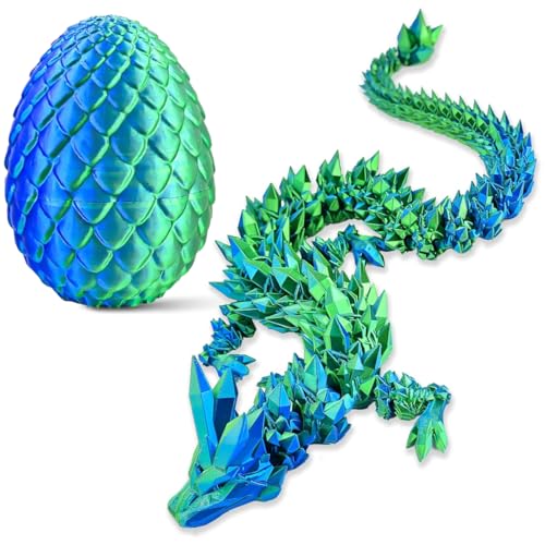 phxdance 3D Gedrucktes Drachenei, Drachenei mit Drache, Geheimnisvolle Drachen Spielzeug, Beweglicher Drache, Drachen Spielzeug für Easter Dekoration (Laser Blue Green) von phxdance