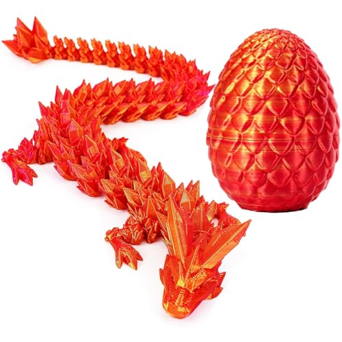 phxdance 3D Gedrucktes Drachenei, Drachenei mit Drache, Geheimnisvolle Drachen Spielzeug, Beweglicher Drache, Drachen Spielzeug für Easter Dekoration (Laser RED) von phxdance