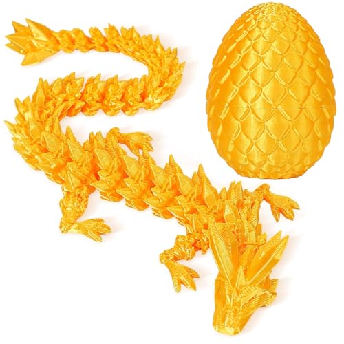 phxdance 3D Gedrucktes Drachenei, Drachenei mit Drache, Geheimnisvolle Drachen Spielzeug, Beweglicher Drache, Drachen Spielzeug für Easter Dekoration (Laser Gold) von phxdance
