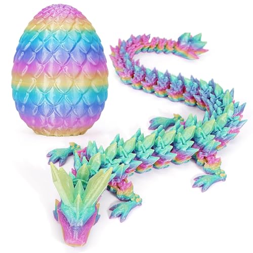 phxdance 3D Gedrucktes Drachenei, Drachenei mit Drache, Geheimnisvolle Drachen Spielzeug, Beweglicher Drache, Drachen Spielzeug für Easter Dekoration (Rainbow Colors) von phxdance