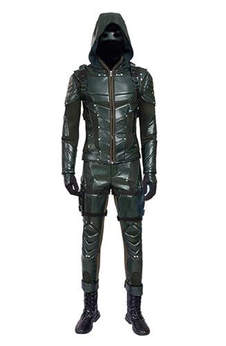 picmefee Herren Bogenschützen-Kostüm, Grün, für Erwachsene, Oliver-Königin, PU-Leder, Cosplay-Kampf-Outfit, Grün , M von picmefee