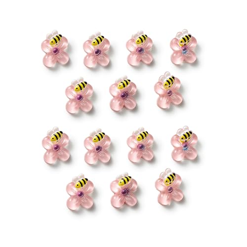 Biene auf Blume, Miniatur für Feengarten, Terrarium-Zubehör, Mini-Zubehör, Scrapbooking, Ohrschmuck, Haarnadeln, Cartoon-Nagelkunst-Dekorationen, 6 Farben (Rose Pink), 20 Stück von picocosmxiruo