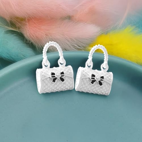 Puppenhaus-Tasche, Miniatur-Metalltasche, Puppenhaus-Zubehör, schwarz-weiße Handtasche, Miniatur-Dekoration (2 Stück) (weiß) von picocosmxiruo