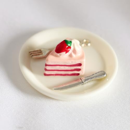 Super süßes gefälschtes Mini-Kuchen- und Utensilien-Set, realistische Miniatur-Handyhülle, Bastelbedarf, Puppenhaus-Requisiten (Erdbeer-Rosa) von picocosmxiruo