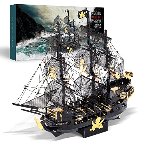 Piececool 3D Puzzle Metall Piratenschiff Black Pearl, 3D Metall Puzzle Segelboot Schiffsset, Modell Schiffs für 340 Edelstahl, Ganzes Metall, Geburtstagsgeschenk, Modellbausatz Erwachsene, 439 Teile von piececool