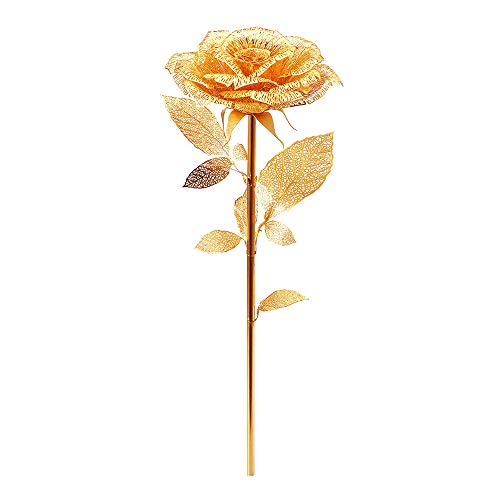 Piececool 3D Puzzle Metall Rose Modell, 3D Metall Puzzle Blumenzweige Pflanzen für 340 Edelstahl, Ganzes Metall, 1:1 Wiederherstellen, Geburtstagsgeschenk, Modellbausatz Erwachsene, 15 Teile (Gold) von piececool