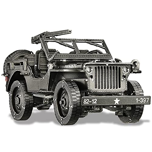 Piececool 3D Puzzle Metall Modellbausatz Auto Willys MB, 3D Metall Puzzle für 340 Edelstahl, Ganzes Metall, 1:1 Wiederherstellen, Geburtstagsgeschenk, Modellbausatz Erwachsene, 221 Teile von piececool