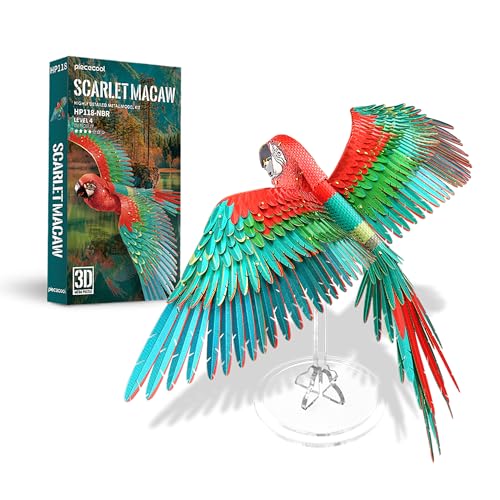 Piececool 3D Puzzle Metall Modellbau Macaws Aras, Tiermodell 3D Metall Puzzle für 340 Edelstahl, Ganzes Metall, 1:1 Wiederherstellen Sammlung, Geburtstagsgeschenk, Modellbausatz Erwachsene, 83 Teile von piececool