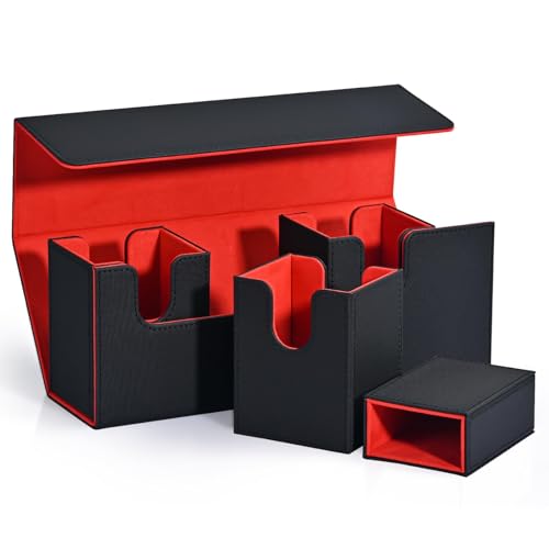 pintoc Kartenaufbewahrungsbox mit WüRfelfach, 4-In-1-Kartendeck-HüLle für Mehr Als 300 Karten, Magnetischer Karten-Organizer Schwarz + Rot von pintoc