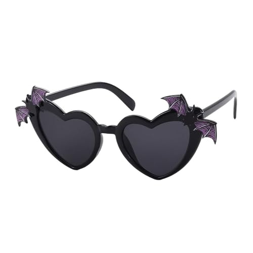 Herzförmige Fledermausflügel-Dekor-Sonnenbrille für Damen, trendiges Herz, Neuheit, Halloween, Disco-Party, Kostüm, Brillen (schwarz) von pipisweet