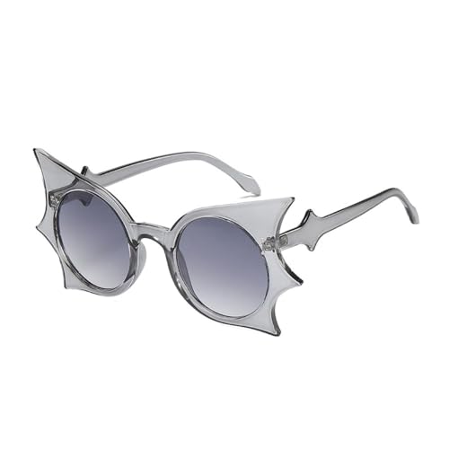 pipisweet Einzigartige Fledermausförmige Sonnenbrille für Damen, Vintage, lustige 90er-Jahre-Sonnenbrille, modische Neuheit, Gothic-Brille für Halloween, Kostüm, Disco-Party (transparentes Grau) von pipisweet
