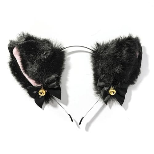 pipisweet Schöne Maskerade Halloween Katzenohren Kopfbedeckung Cosplay Katzenohren Anime Party Kostüm Glocke Kopfbedeckung Stirnband Haarschmuck (Schwarz A) von pipisweet