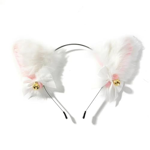 pipisweet Schöne Maskerade Halloween Katzenohren Kopfbedeckung Cosplay Katzenohren Anime Party Kostüm Glocke Kopfbedeckung Stirnband Haarschmuck (Weiß A) von pipisweet